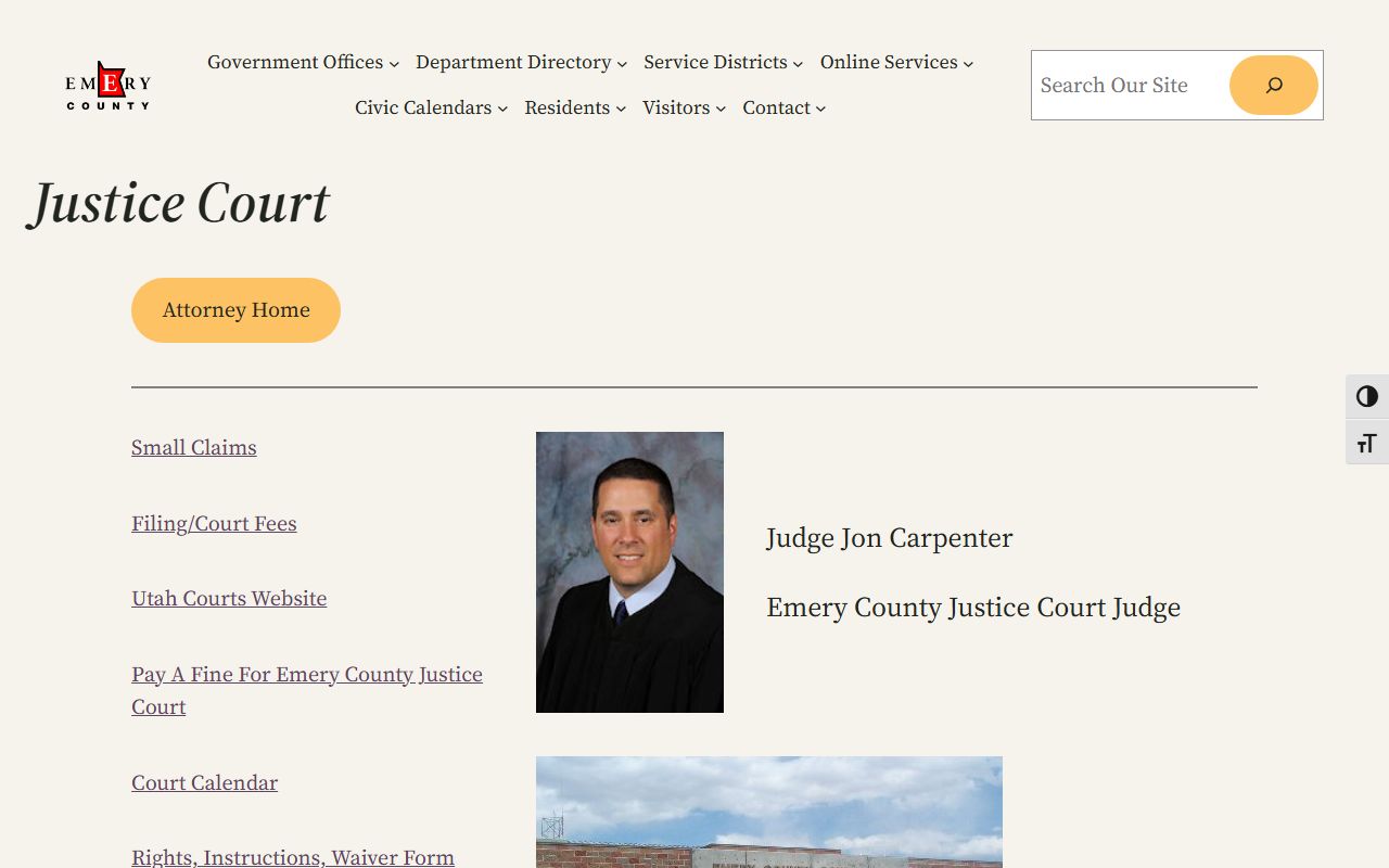 Emery County Justice Court contact page for court records after arrest