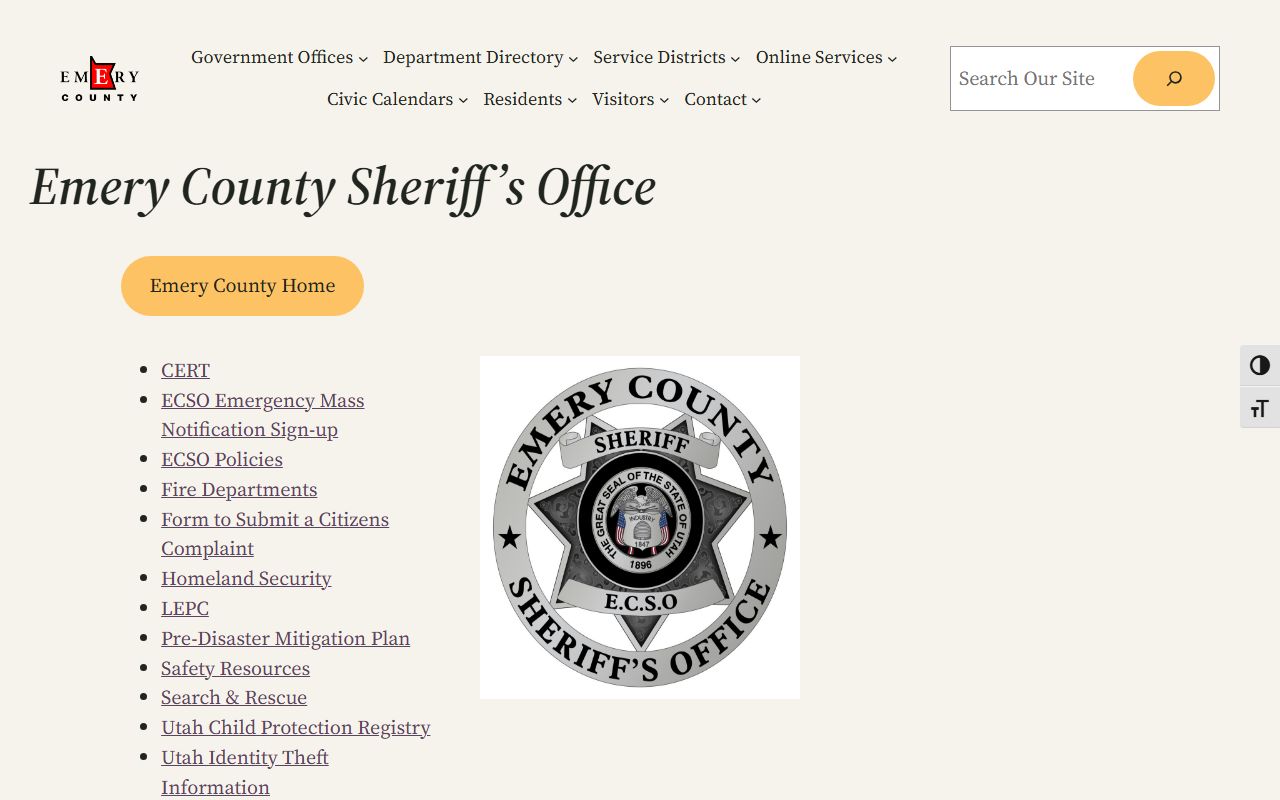 Emery County Jail inmate lookup sheriff office hub page