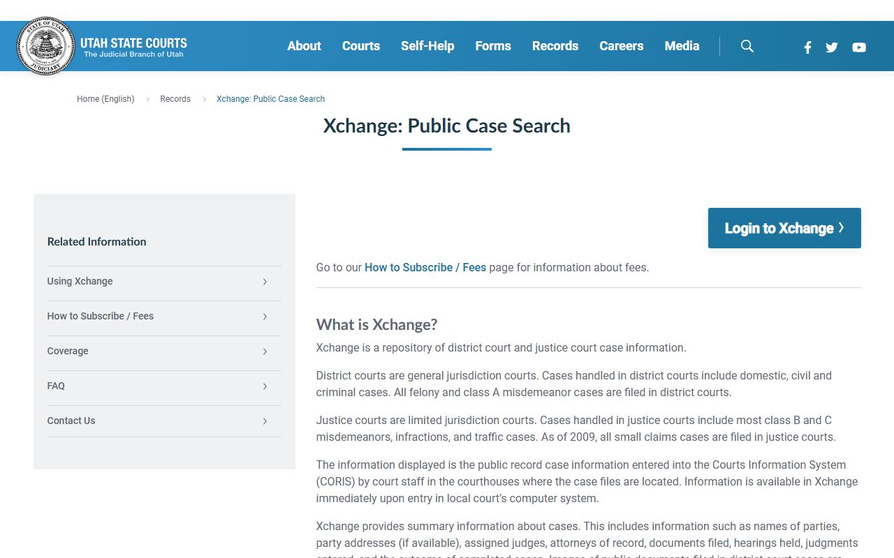 Utah Courts Xchange public case search for court records after jail arrest
